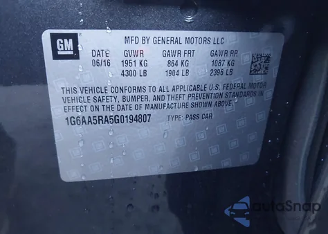 2016 Cadillac Ats Standard z USA, uszkodzony, nr VIN 1G6AA5RA5G0194807